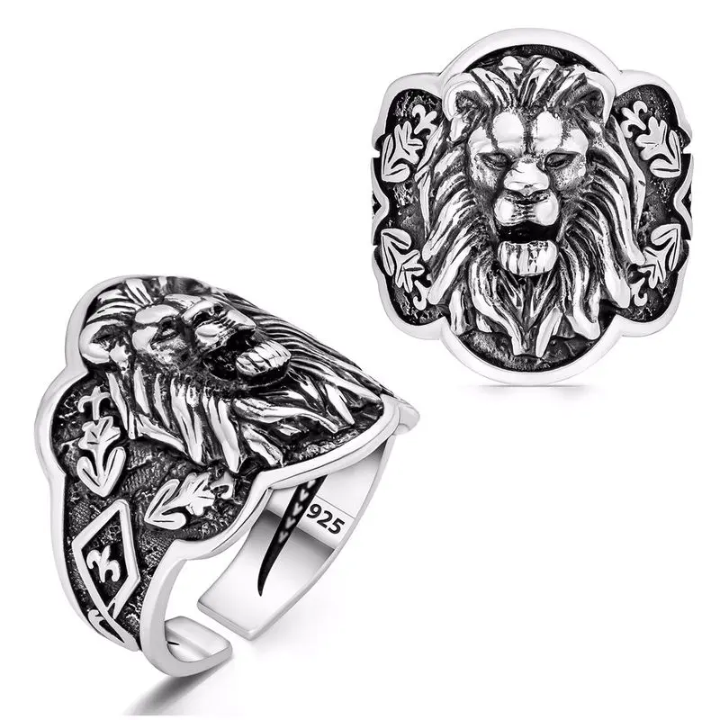 

Solid 925 Sterling Silver Turkish Adjustable Resurrection Lion Head Thumb Men's Ring Jewelry Accessory For Men Gift For Him