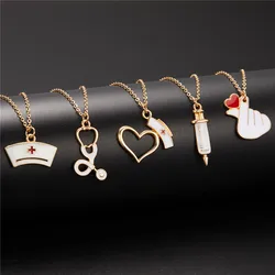 Medical Equipment Pendant Necklace For Women Nurse Fashion Syringe Heart Nurse Cap Stethoscope Necklaces Statement Chain Jewelry