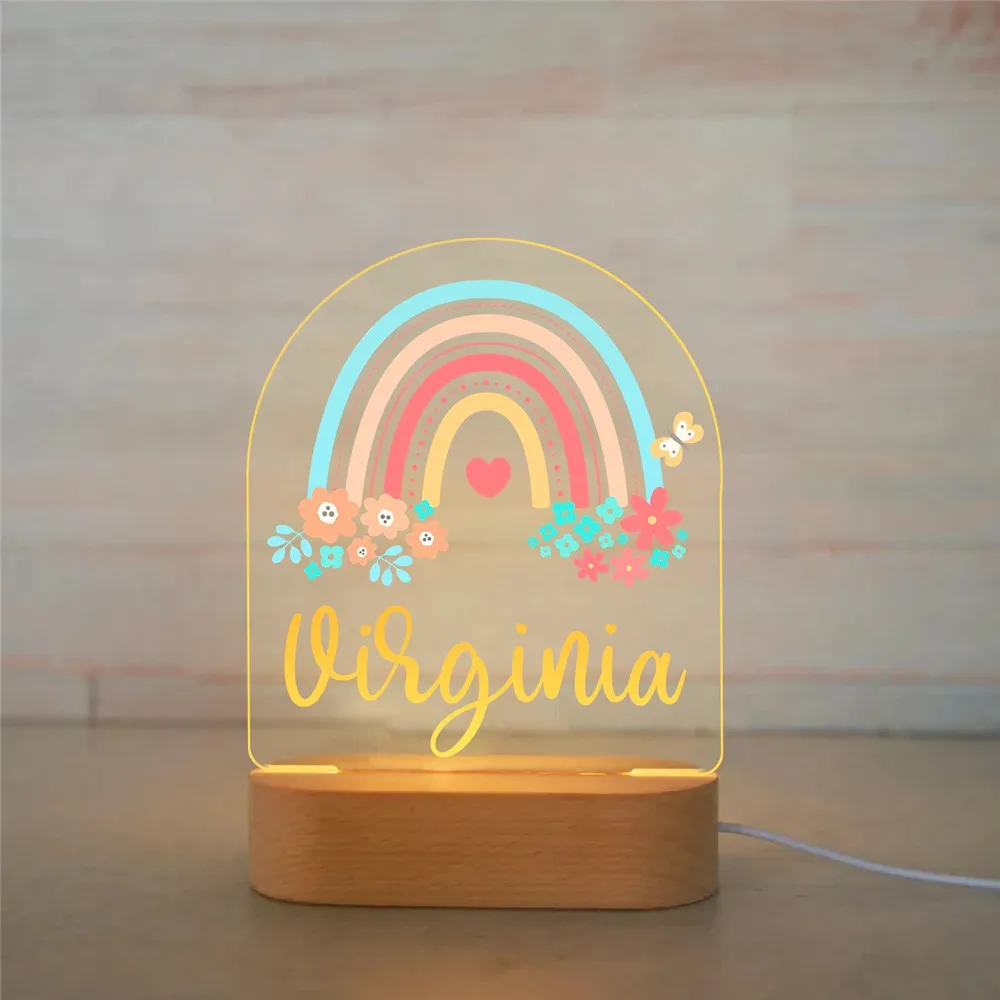 Personalized Rainbow Unicorn LED Night Light Custom Name Cute Lamp with RGB/Warm Light Base for Baby Kids Bedroom Bedside Decor