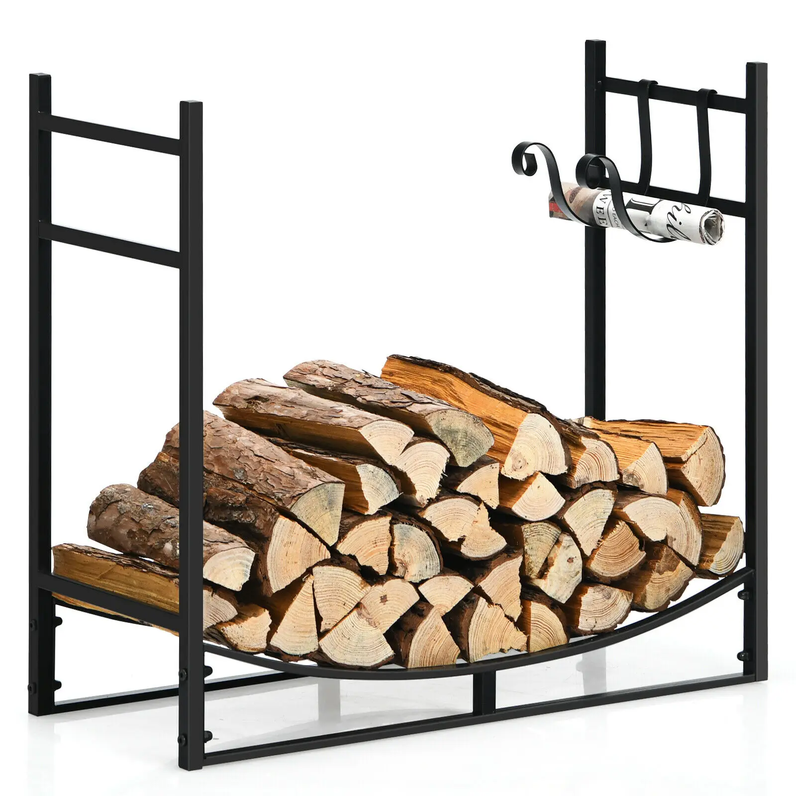 Costway 33” Firewood Rack W/ Removable Kindling Holder Steel Fireplace Wood