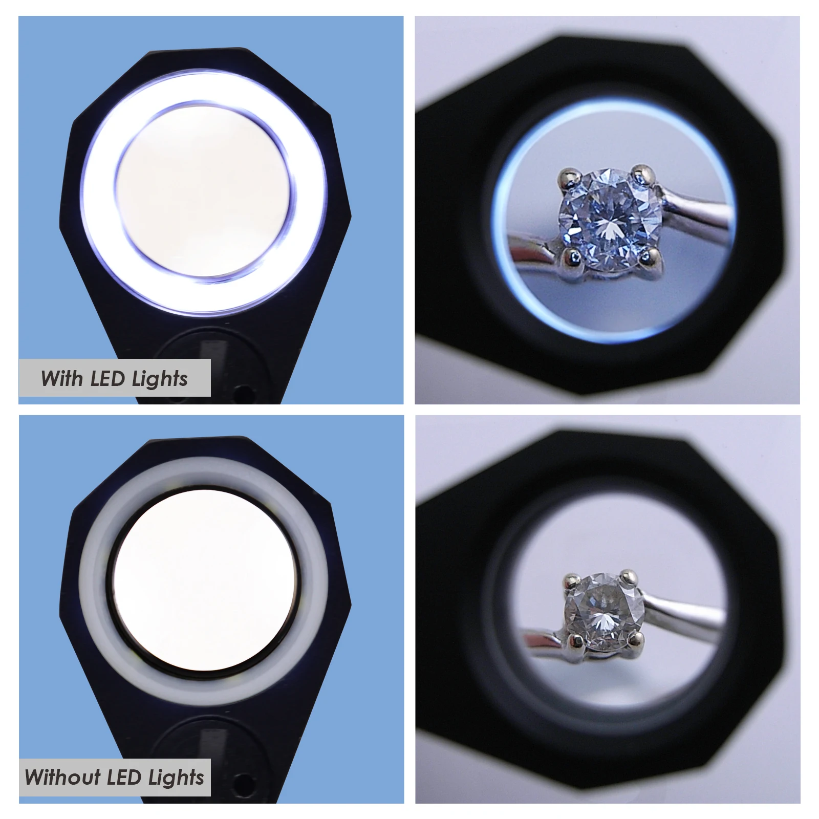 Mini 10x Magnification Jeweler Loupe 21mm Lens Foldable Tools 6 LED Light Optic Lens Jeweler