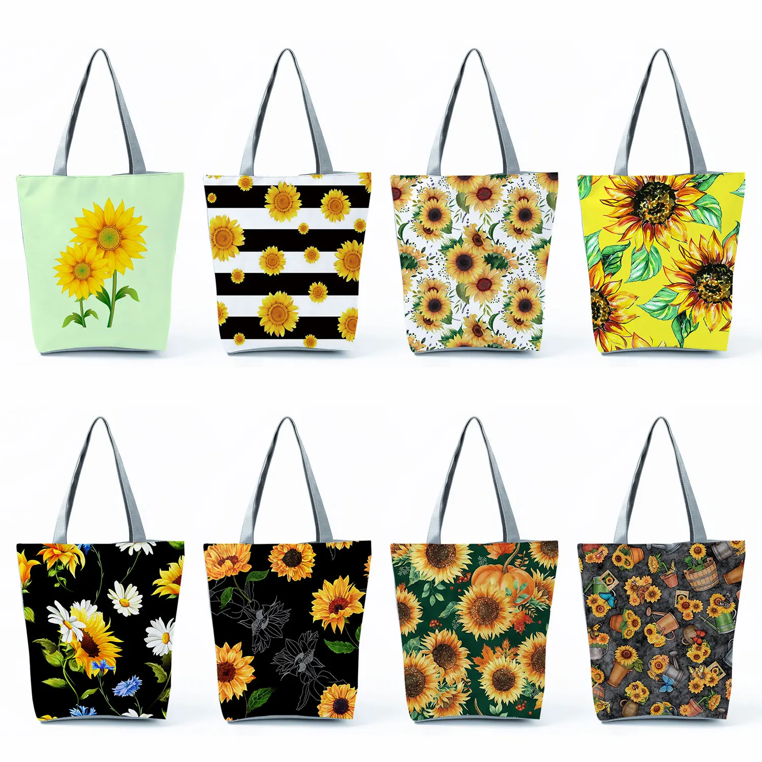 Customized Fashion Tote Refreshing Simple Casual Shoulder Bag Beautiful Sunflower Print Handbags High Capacity Eco Shopping Bags