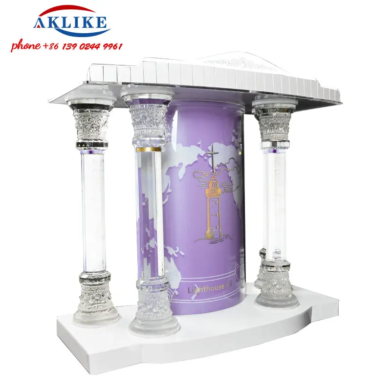 Simple Acrylic Lectern Reading Surface Platform Crystal Pillars Pulpit Design Podium School Speech Lectern Commercial Furniture