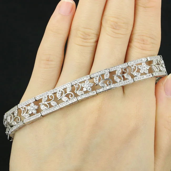 10x10mm Hot Sell White Sapphire Women Wedding Engagement Silver Bracelet 7.0-9.0inch