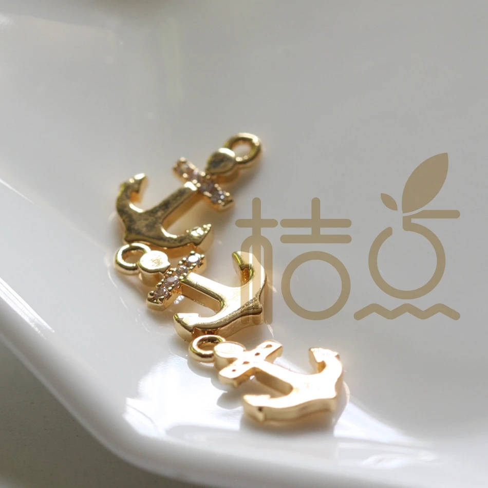 One Piece Premium Gold Plated Brass Anchor Charm - 11x8mm (4306C)