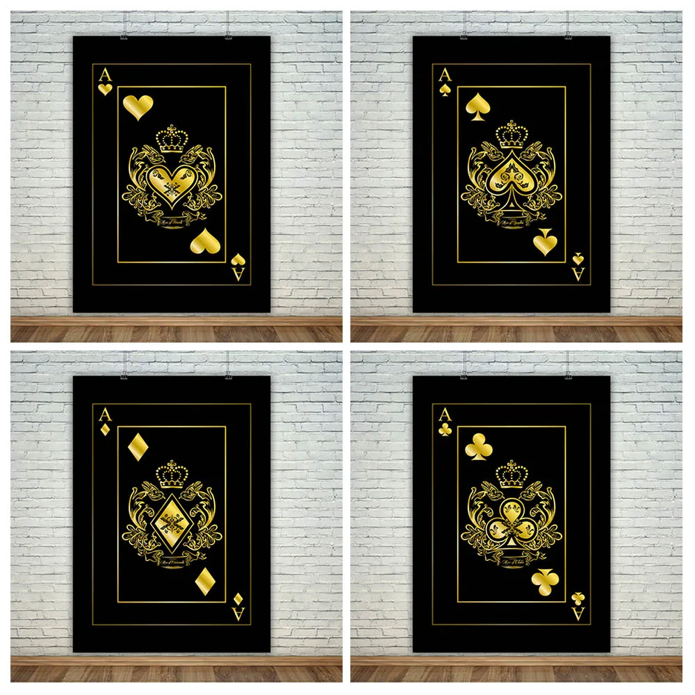 

Gold And Black Playing Card Art Wall Painting Modern Poker Posters And Prints Canvas Painting Wall Picture For Living Decoration