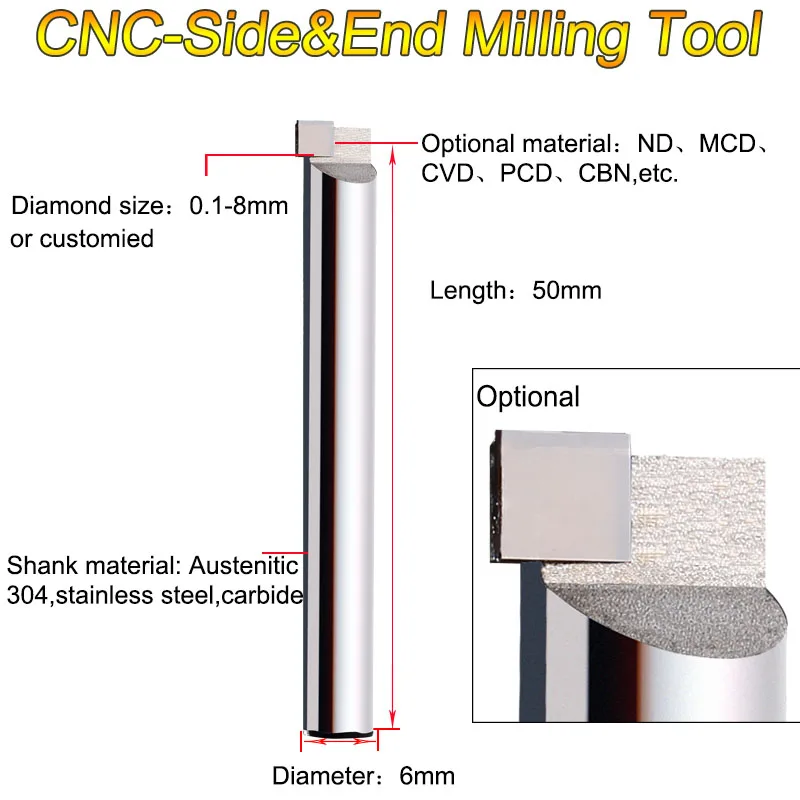 CNC Milling Machine Jewelry Tools End Milling Tool MCD Diamond Drag Cutter Engraving Bit Carving Jewellery Tools