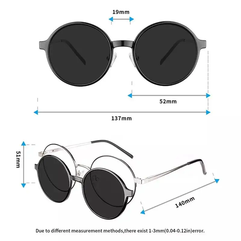 Ceofy Round Stylish Clip on Polarized Sunglasses Women Men Retro Brand Designer Glasses Frame Magnetic Multifunction CD6816