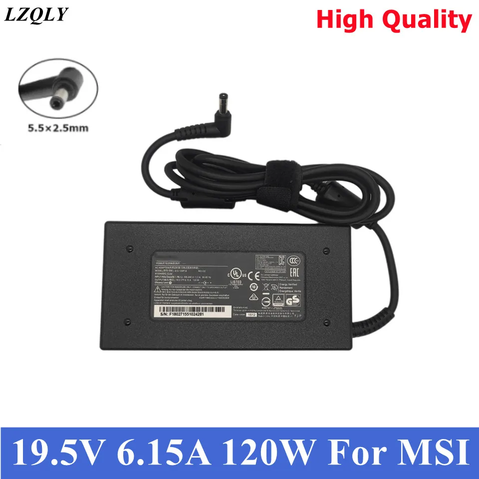 Fino 19.5v 120w 5.5×2.5 mm Fonte de Alimentação para Msi Ge60 A12120p1a Ge70 Gp60 Pe62 Ge72 Gf63 16gh ac Adapter Carregador Portátil 6.15a