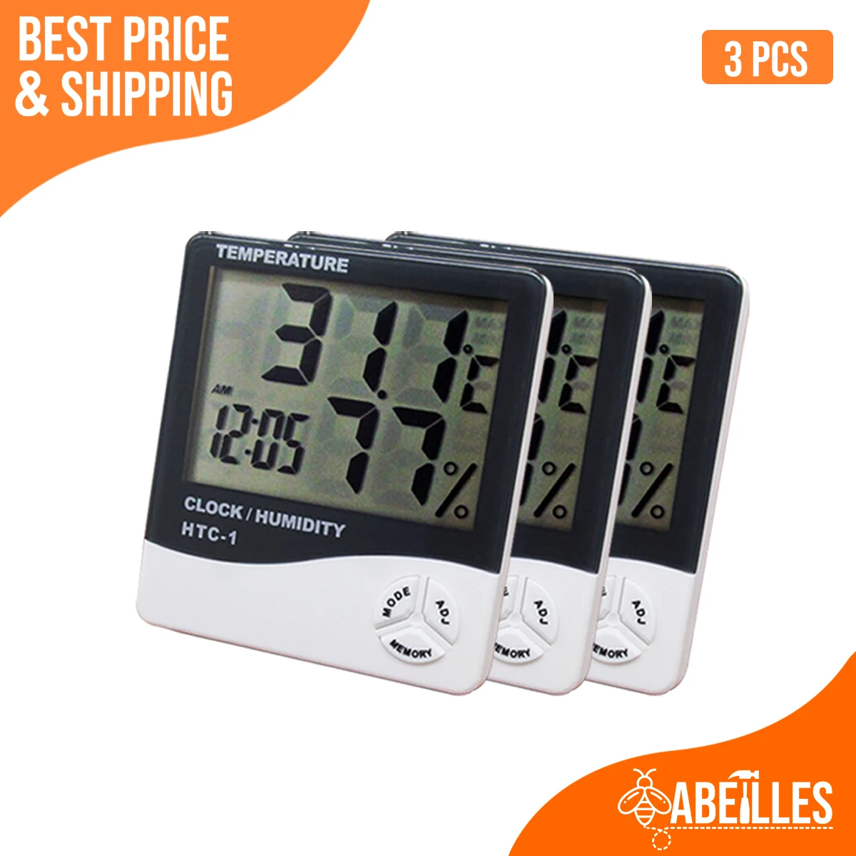 HTC-1 1pcs LCD Digital Indoor Hygrometer Temperature Humidity Gauge with Time Clock Alarm