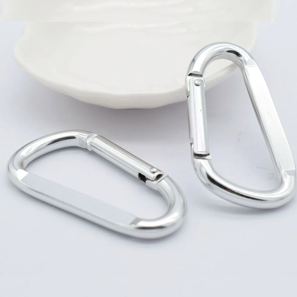 48/68mm Aluminum Carabiner Silver Clip Clasp D-Ring Locking Buckle Key Chain 2 Size Keychain Clip Hooks Clips Spring Buckle Gate