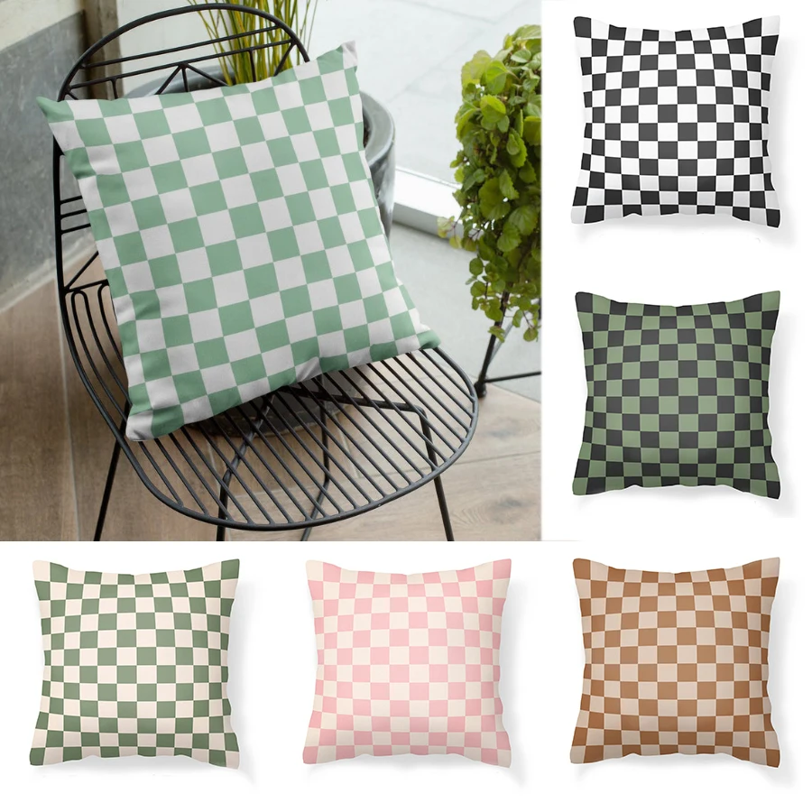 Velvet Cushion Covers Checkerboard Pillows for Sofa Bed Living Room Home Decor 18x18 Nordic Decorative Pillowcase