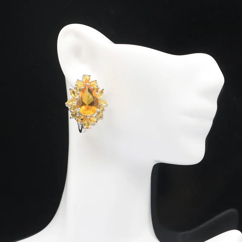 Buy 4 Get 1 Free 26x20mm Dazzling 10g Violet Tanzanite Golden Citrine Gift For Woman\'s Bride Wedding Silver Earrings