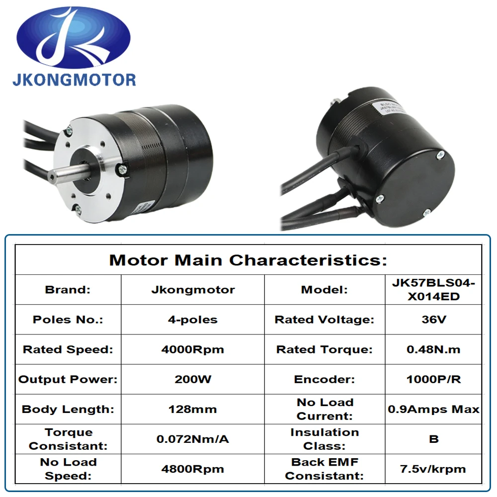 Imagem -02 - Jkongmotor-servo Motor sem Escova da C.c. com Codificador Projeto de Faça Você Mesmo Jk57bls04-x014ed 57 mm 36v 200w 0.48n.m Polos 1000p r