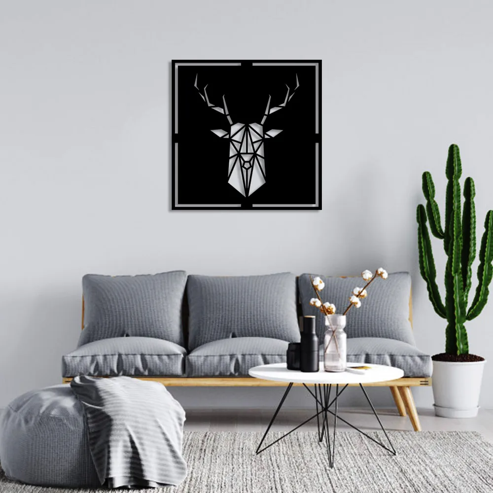 Geometric Piece Deer Head Wall Room Home Accessory Wooden Table 50x50cm