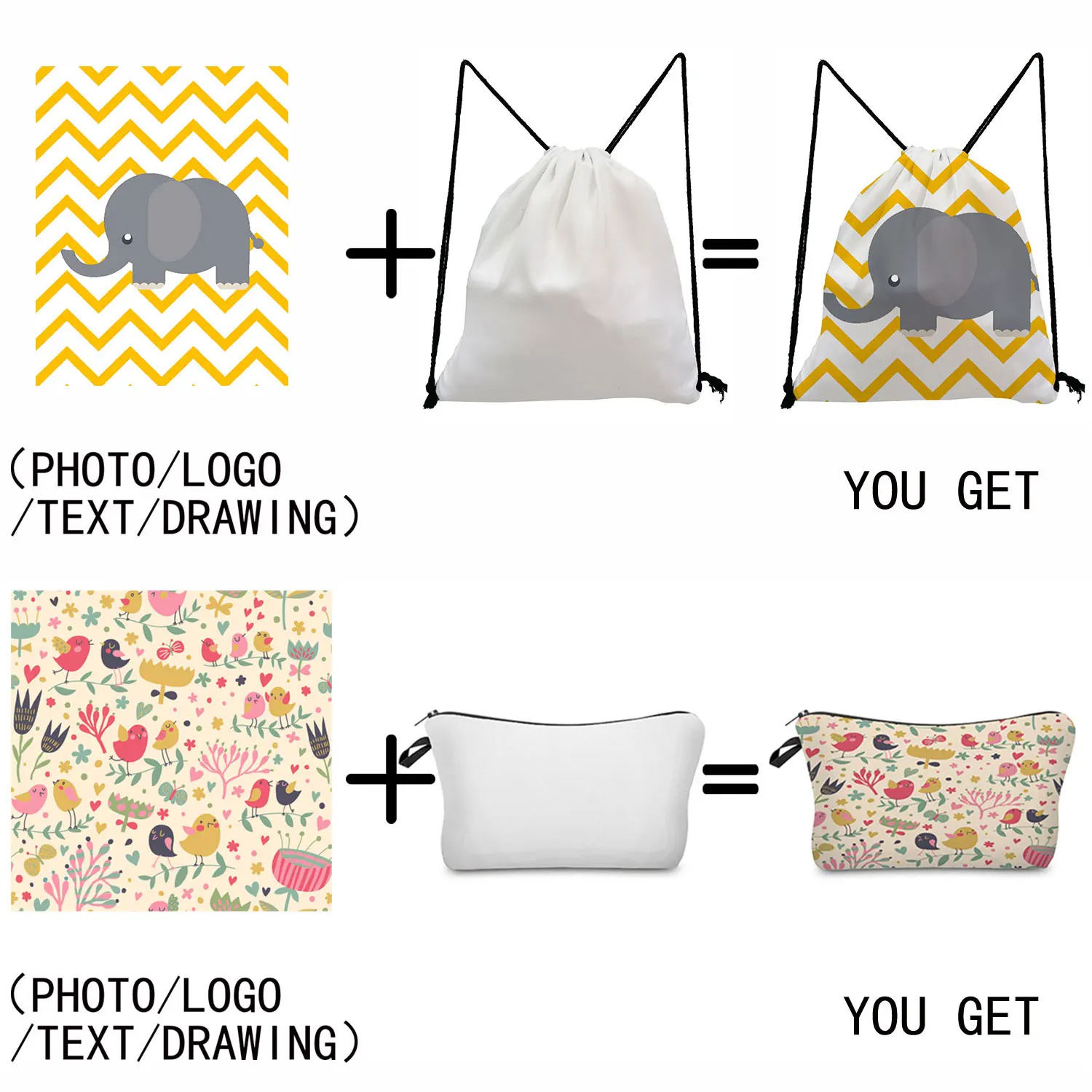 Personal Customize Women Drawstring Bags With Printed Logo Custom Your Pictures Book Bag DIY Cosmetic Bags Suit Dropshipping