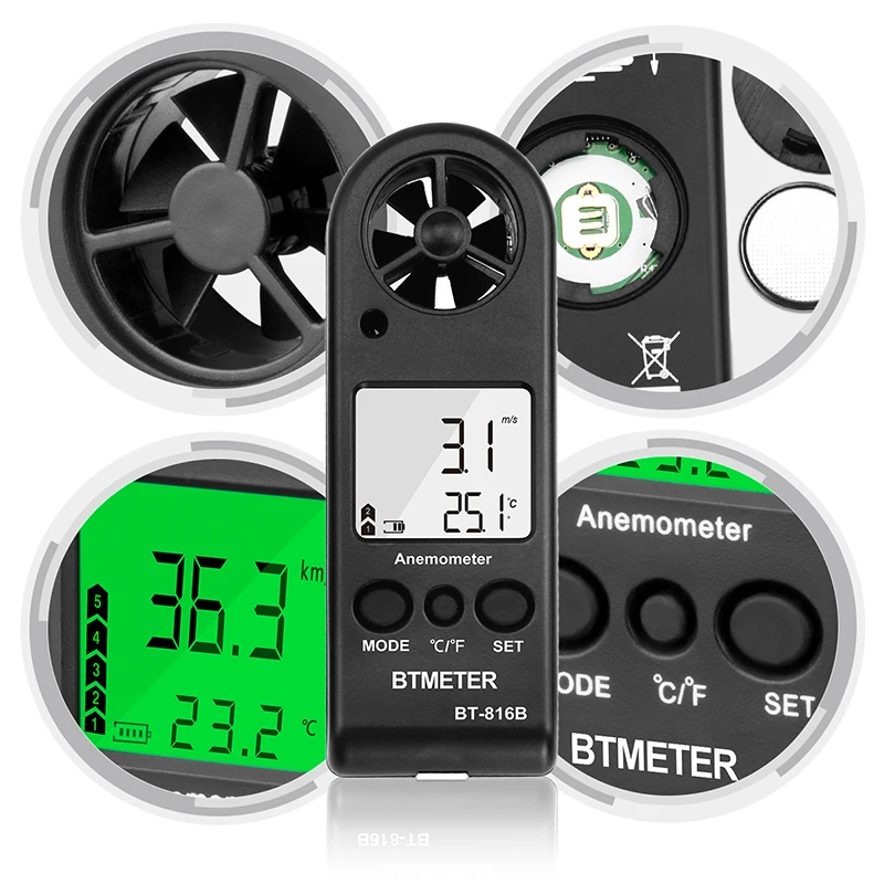 Imagem -05 - Anemômetro Portátil Medidor de Velocidade do Vento Sensor de ar Air Tester para Hvac Cfm Barco de Tiro Bemeter Pcs Bt816b