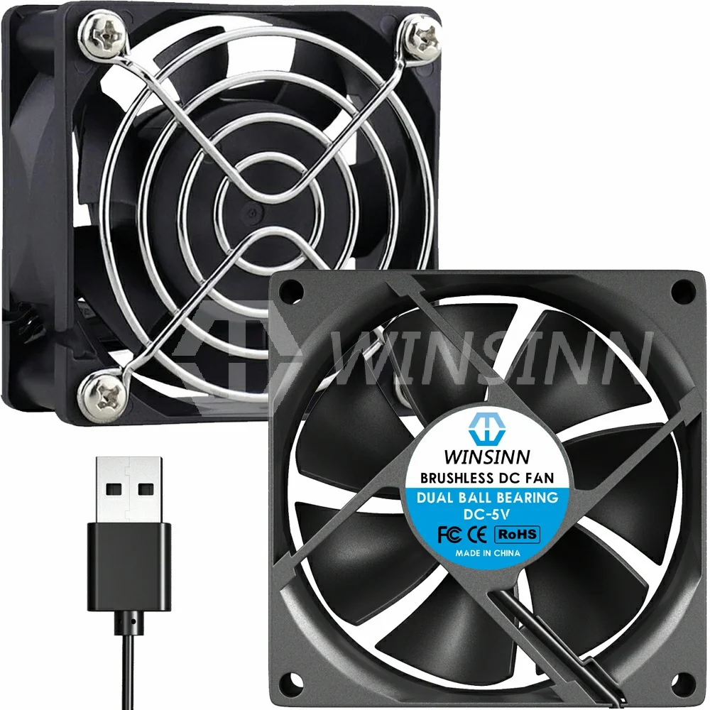 WINSINN 6025 60mm USB Fan DC 5V Sleeve / Dual Ball Bearing Brushless Cooling 60x25mm 2PIN [2-Pack]