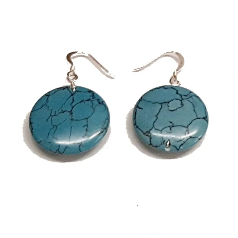 Sterling silver earrings 925 and turquoise MATRIX disc pumped 25mm. With gift case included. Quality and price