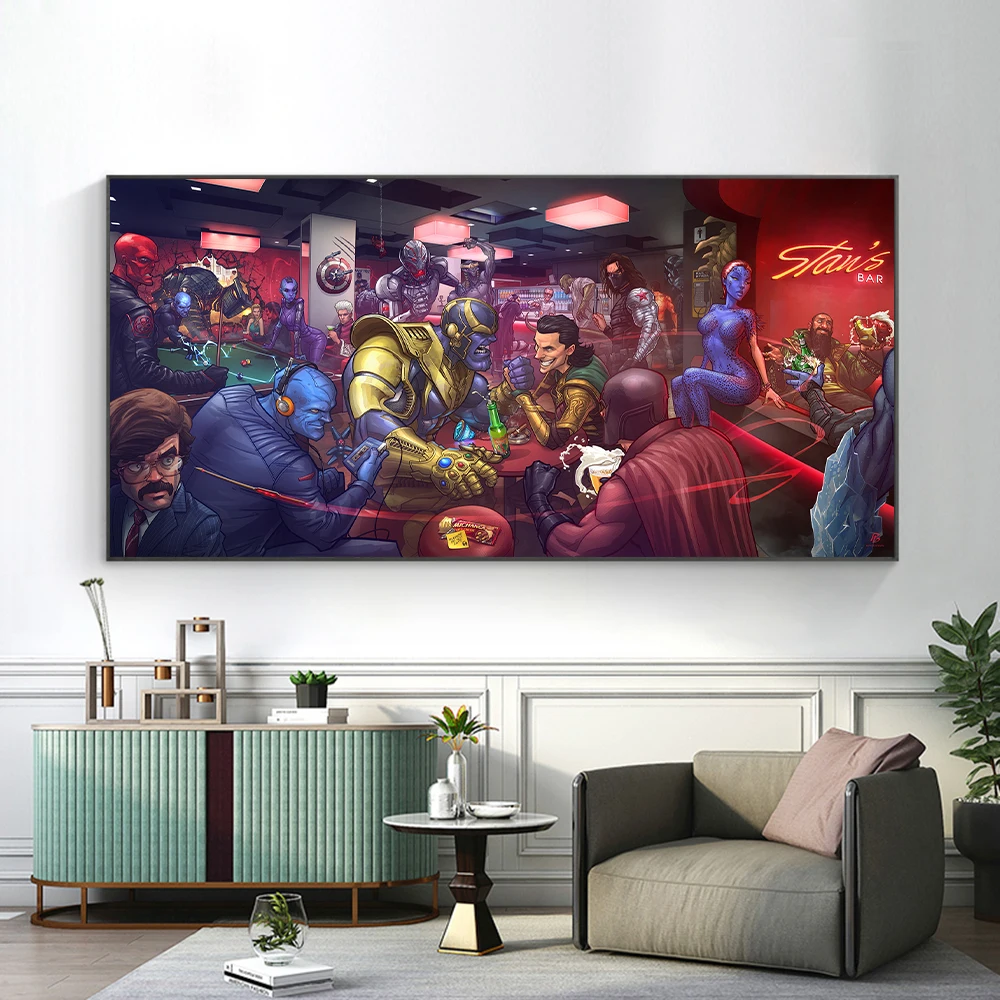 Marvel Loki And Thanos Arm Wrestling Funny Art Canvas Painting HD Pictures Poster Wall Art For Bar Dance Hall Bedroom Decoration