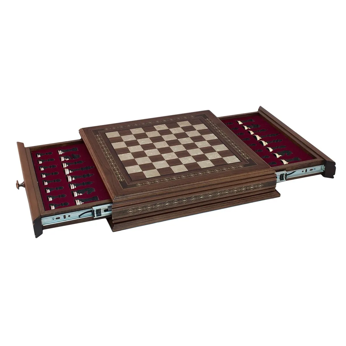 

17'' Wooden Walnut Classic Chess Game Set - Board With Chessmen High Quality Gift Items Chessboard Checkers Tiles Backgammon