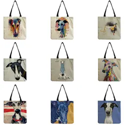 Personalized Oil Painting Greyhound Dog Prints Totes Bags Designers Eco Durable Shopping Travel Sport Bags Women Casual Handbag