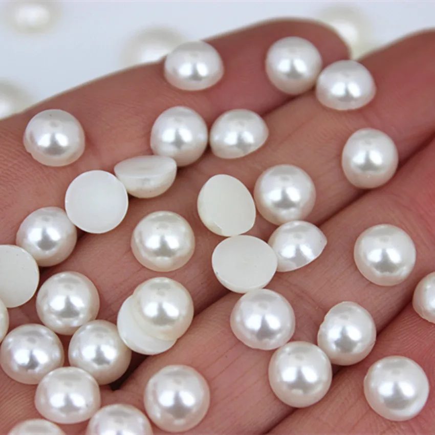 Micui 6/8/10/12mm Ivory Color Round Pearl Beads ABS Resin Half Pearls Flatback Bead For Jewelry Clothes Crafts Decoration MC248