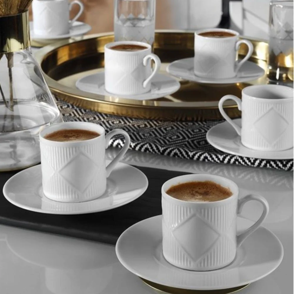 Quality Coffee Cup Saucer Set Porcelain 80ml 12 Pcs Esspresso Turkish Greek Café Kitchen Hotel Restaurant Mug Ceramic Taza coupe