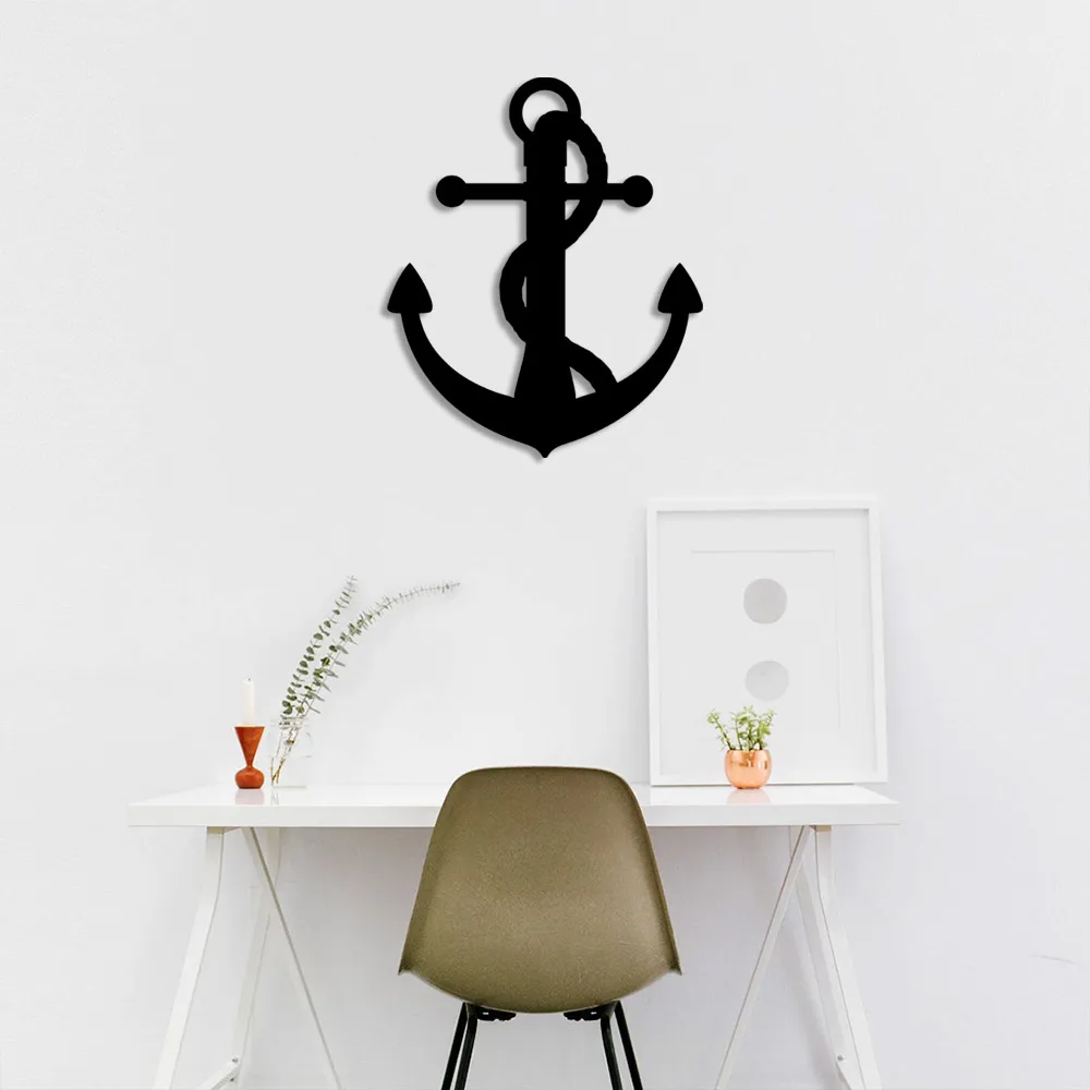 Nautical Anchor With Connected Chain Wall Room Home Accessory Wooden Table 41x50cm