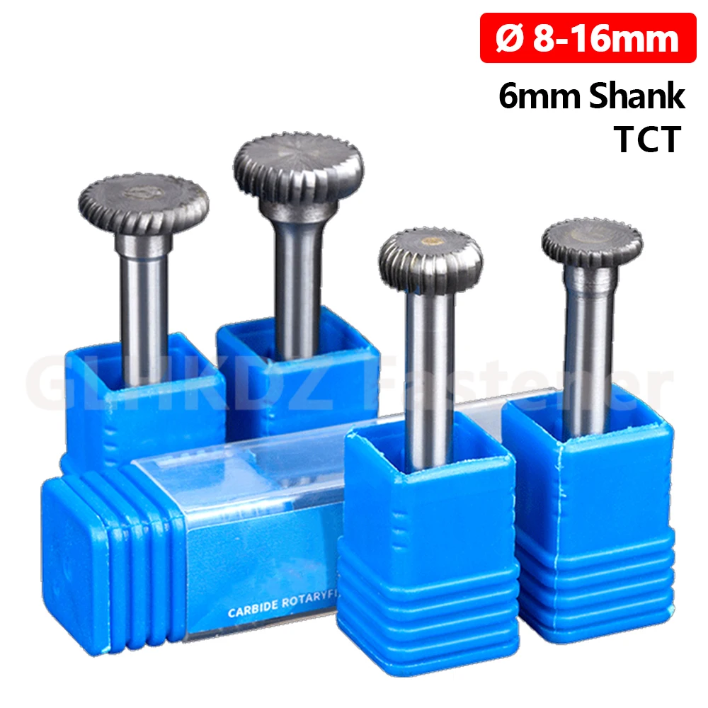 Ø 8-16mm TCT Tungsten Carbide Rotary Tool Bit Rotary Burr File Carving Cutter Disc T-shape Single Cut 6mm Shank For Die Grinder