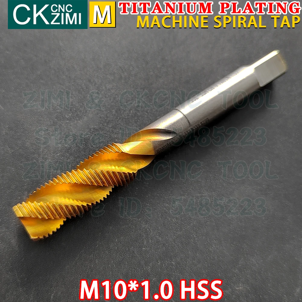 

1PCS M10*1.0 M10x1 HSS Titanium Plated Spiral Titanium Coated Tap topspin chip removal Machine Tap Tap Bits For stainless steel