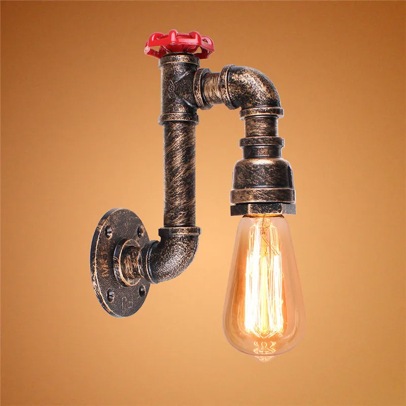 

Vintage Water Pipe Wall Light Fixture Steampunk Industrial E27 Wall Lamp Iron Metal Sconce for Corridor Cafe Bar Decor