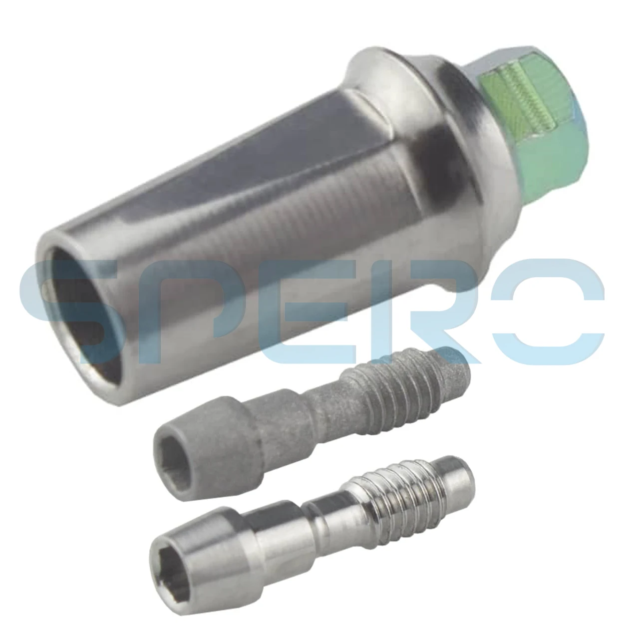 TI. Hex abutment with titanium screw and SS screw compatible with Intra hex an Bego