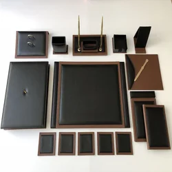 Luxury Black  / Tan Color Business Office Desk Leather Mat Set Organizer Accessories (Office Supplies, Office Desktop Set, )