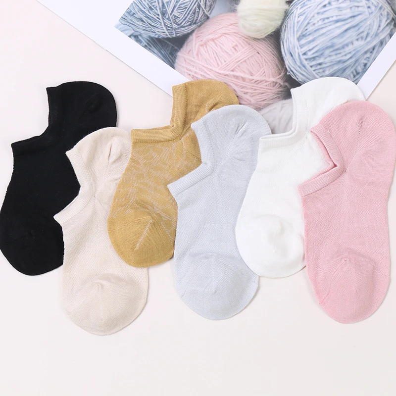 

DONG AI Women Spring Cute Ankle Socks Solid Color Mesh Breathable Boat Short Sox Invisible Lady Girl Summer Hosiery Meias