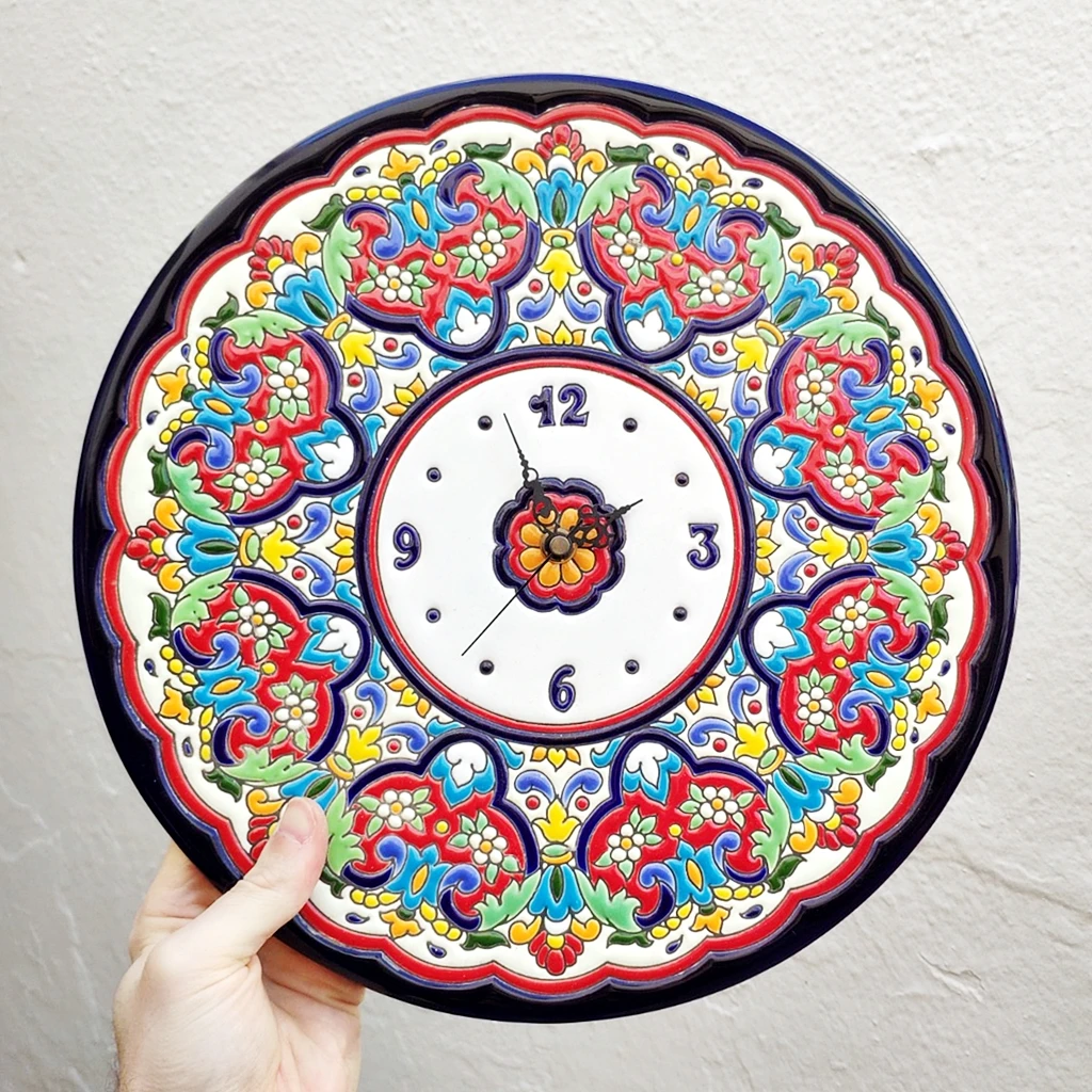 Ceramics Clock Spanish 34 cm. /13.4 inches Diameter enameled handmade-Made in Spain-Art-Home and decor