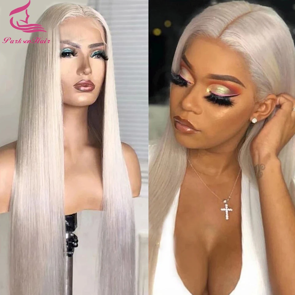 Бесклеевой платиновый пепельно-русый парик из человеческих волос 5x5 HD Прозрачный парик фронта шнурка для женщин Прямой белый цвет бесклеевой парик шнурка
