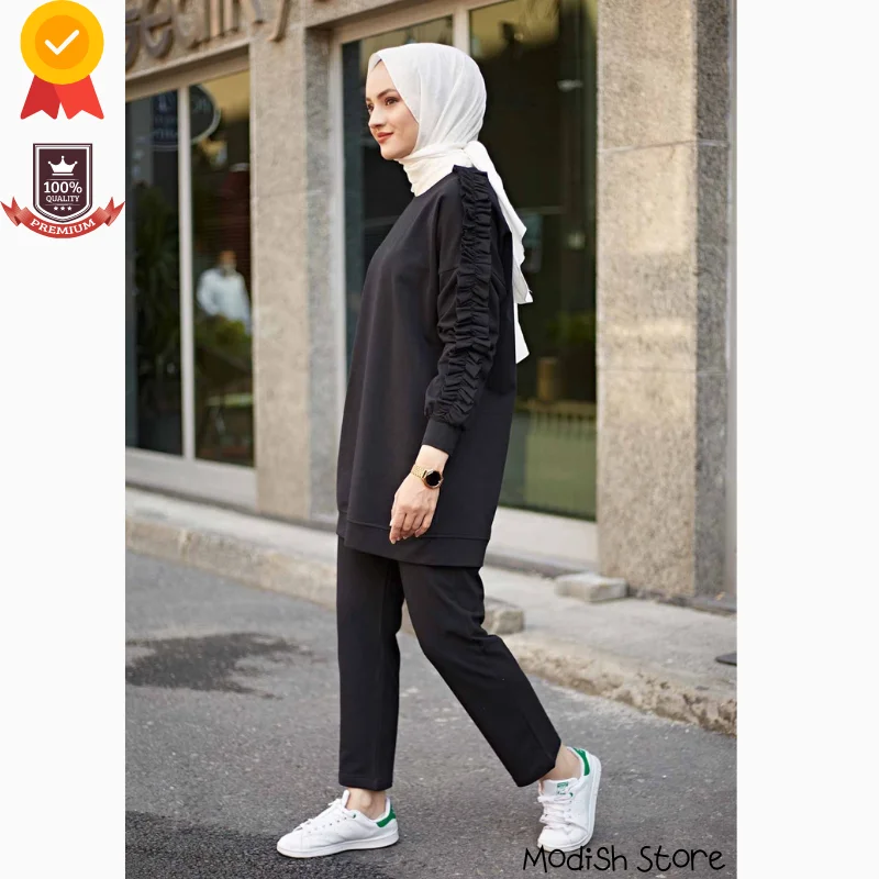 Double Sport Tracksuit Muslim Sets Plus Sizes 2021 Islamic Clothing Turkish Dresses Kaftan Muslim Fashion Eid Mubarak Abaya