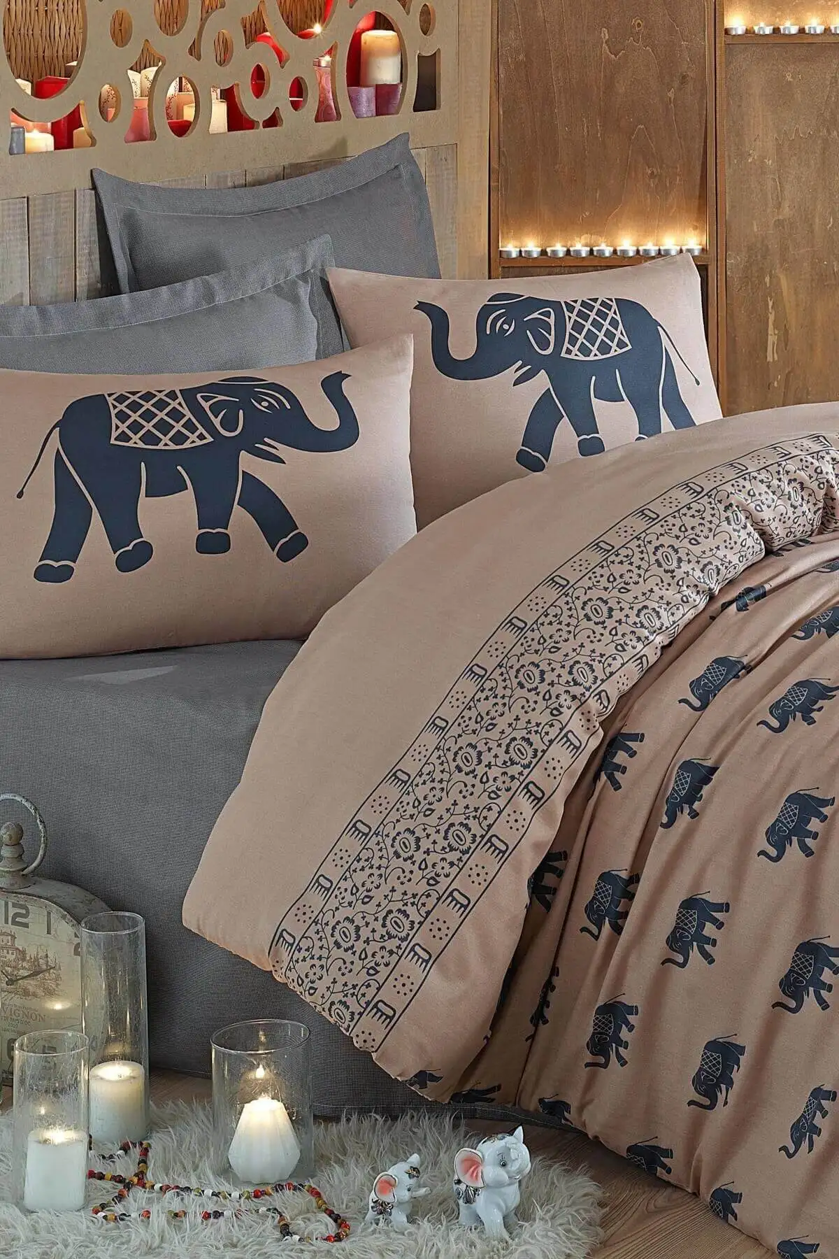 Double Personality Easily Ironed Duvet cover set Elephant Blue