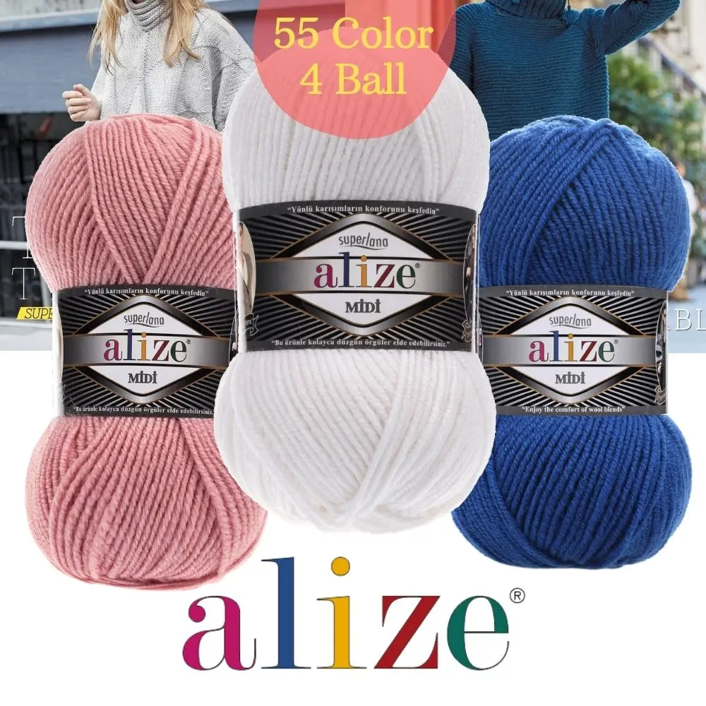 

Wool Yarn Hand Knitted 4 Ball Alize Superlana Midi- 54 Color Options 170 Meters(100gr) Winter - Tricot - Warm - Sweater - DIY - Baby, Scarfs - Cardigan - Beret - Dress - Amigurumi, Hobby