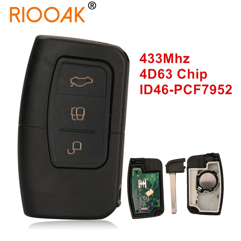 

433MHZ 4D63/ID46 Chip PCF7952 Chip 3 Buttons Smart Remote Car Key For Ford C-Max Focus MK2 Kuga Mondeo Galaxy HU101 Blade