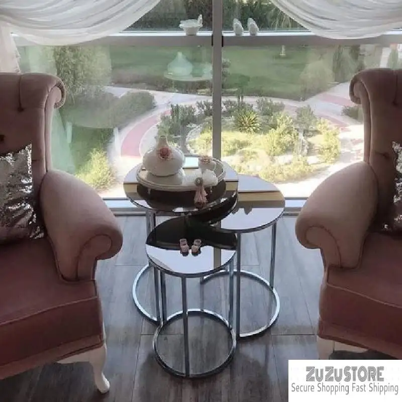 Mirror Silver Metal Zigon Coffee Table Table Decorative Ornament