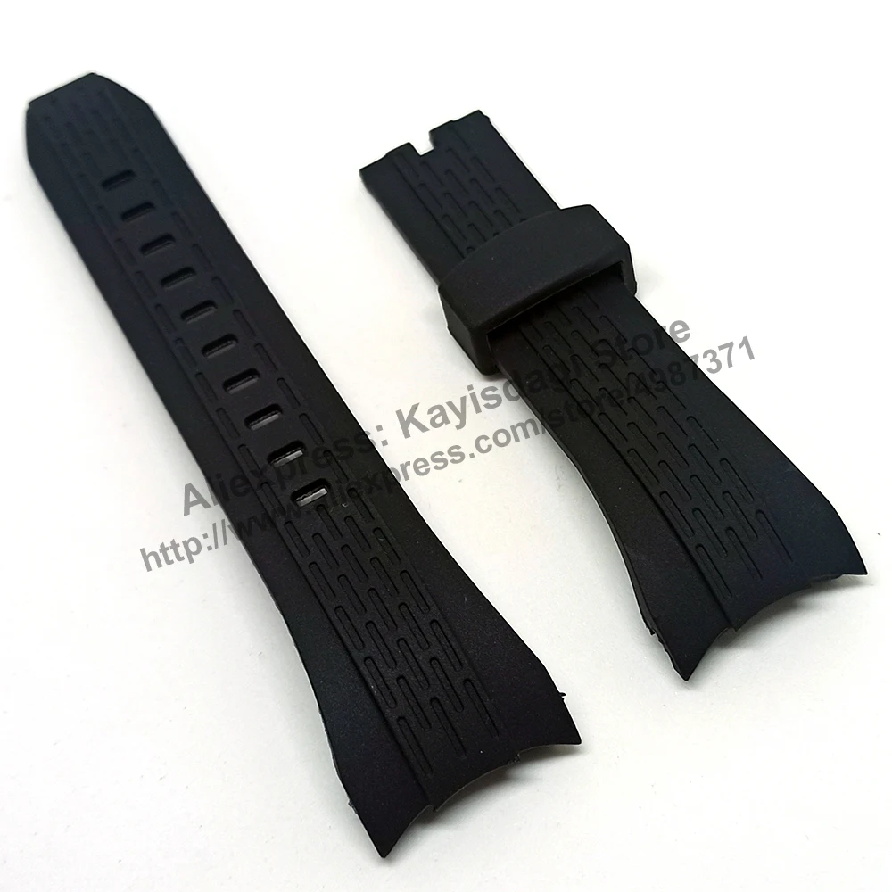 26mm Black Rubber Watch Band Strap Compatible For Seiko Lord Chronograph 7T92-0PK0 - SNDE67P1 , SNDE78P1 , SNDE81P1