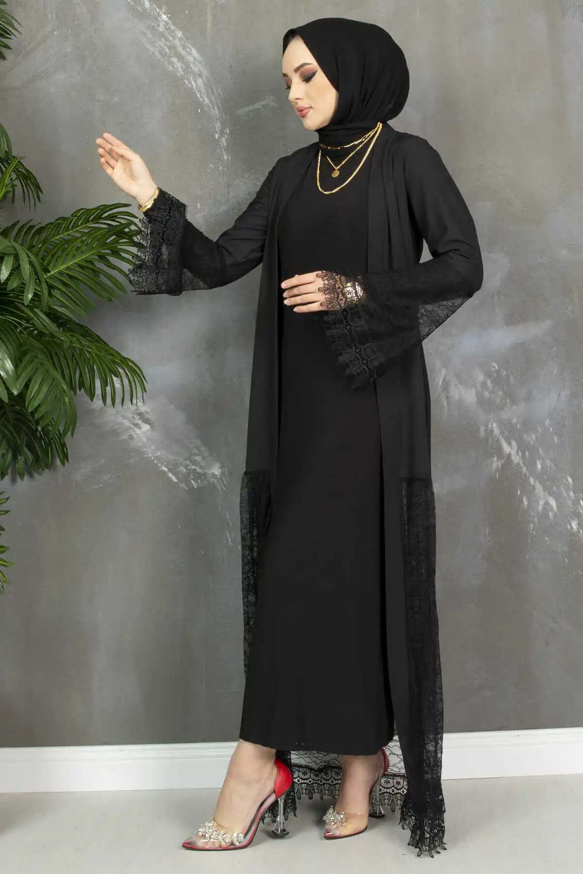 Lace Detail Black Abayas Dubai Luxury Muslim Fashion Dress African Woman Moroccan Wedding Kaftan Evening Turkey Gulf Islam 2022