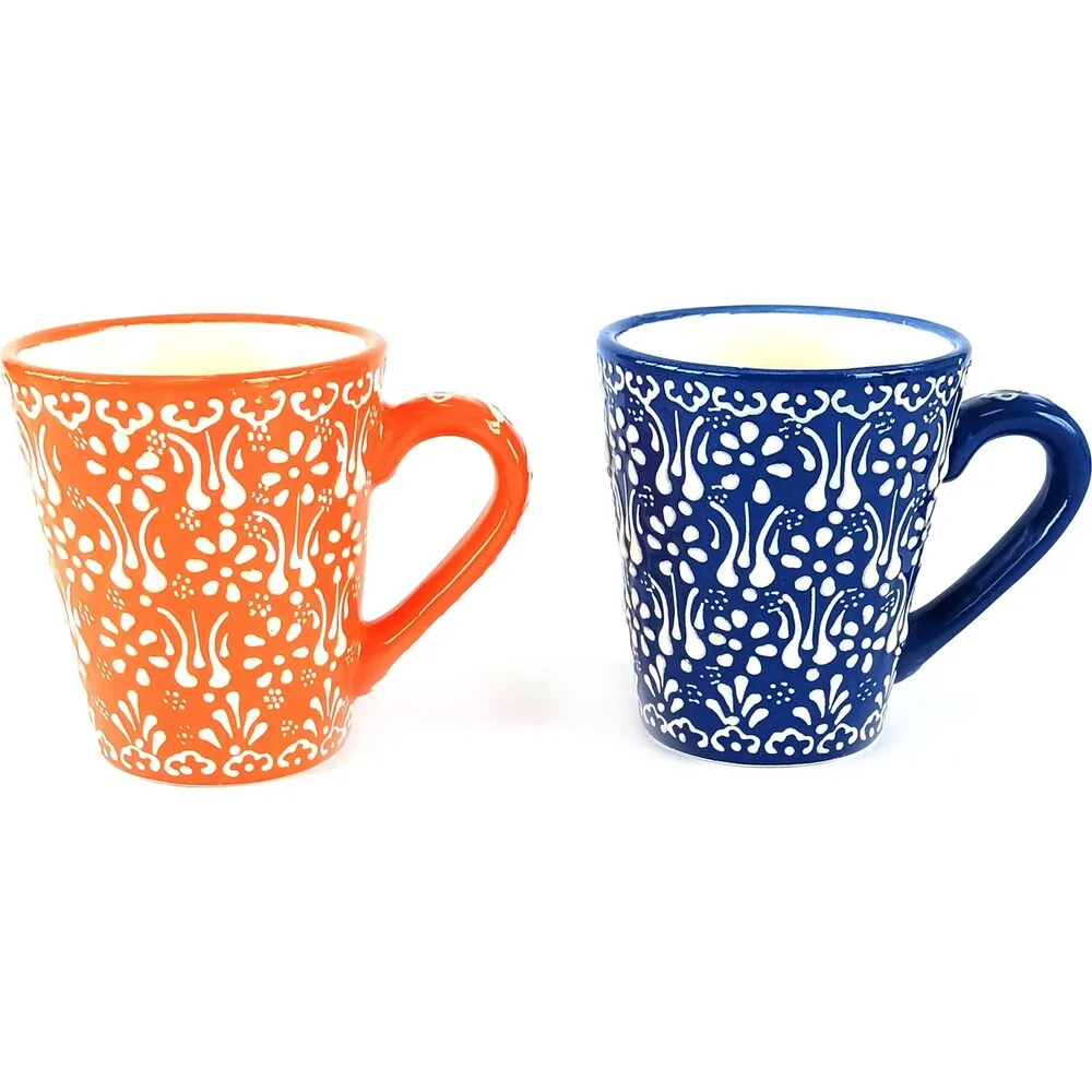 Ceramic Handmade Lace 2-Cup Mug Set Navy Blue & Red color325 ml Ceramic Handmade Mug Set