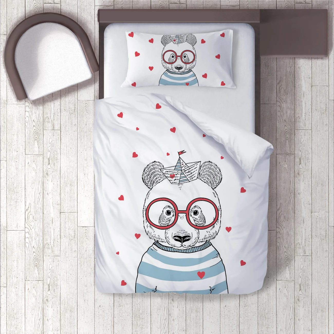 

Duvet Cover Set Bedding Set Pillow Case for Baby and Kids Room 3D Printed White Lovely Bear Glasses Model 1383