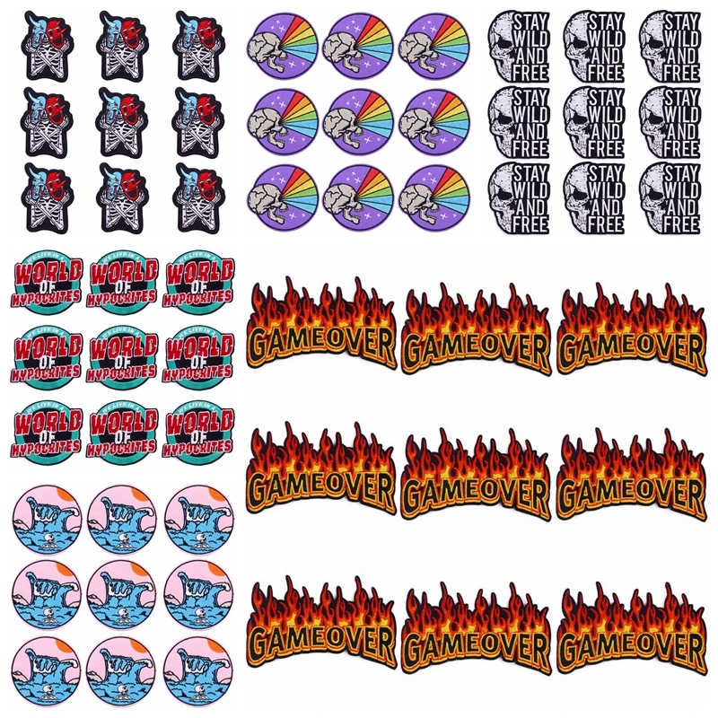 

Pulaqi 10 PCS Wholesale Flame Punk Patch Iron On Patches On Clothes Letter Skull Embroidered Patches For Clothing Stickers Badge