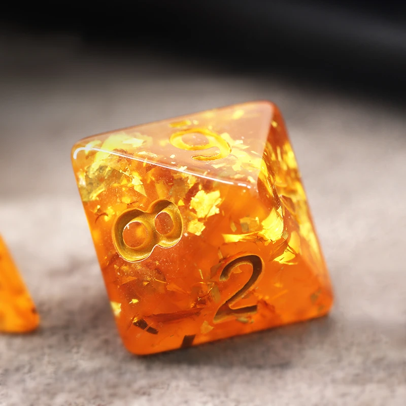 7Pcs/Set Silver Foil Orange Crystal Dice D&D COC Dice D4 D6 D8 D10 D% D12 D20 Table Games DND RPG Dice Set