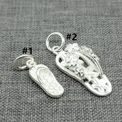 2pcs of 925 Sterling Silver Flip Flop Shoe Charms 3D with Flowers for Bracelet Necklace Earrings