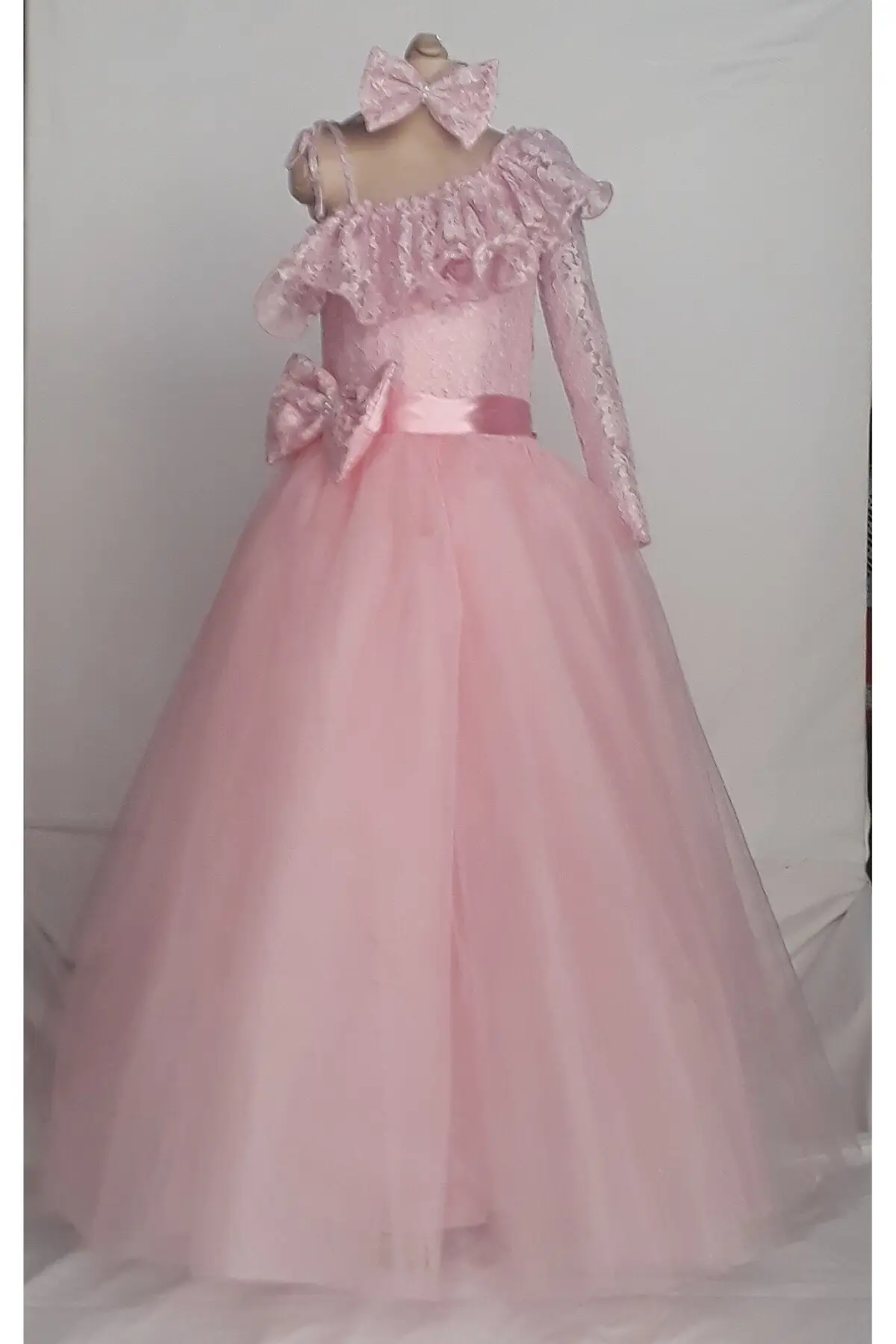 Şahinkostum Female Child Pink Laced Princess Dress Female Child Princess Laced Bag Powder Dress Ruched Female Child Dress